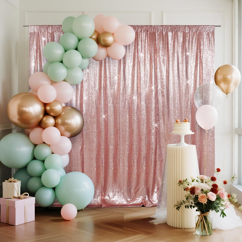 SquarePie Sequin Backdrop Non-Transparent Background Sparkly Curtain for Wedding Party 6FT x 8FT Rose Gold - Image 2